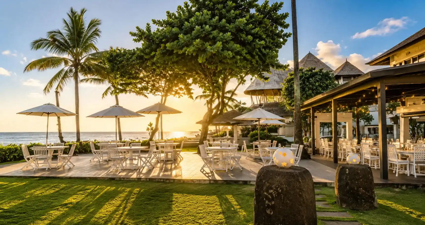 Beachfront restaurant at Legong Keraton Beach Hotel overlooking Berawa Beach, Bali