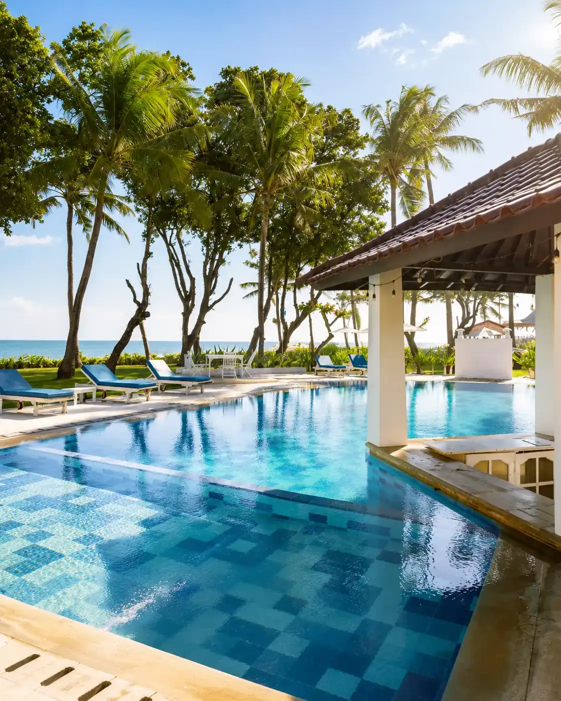 Beachfront swimming pool at Legong Keraton Beach Hotel