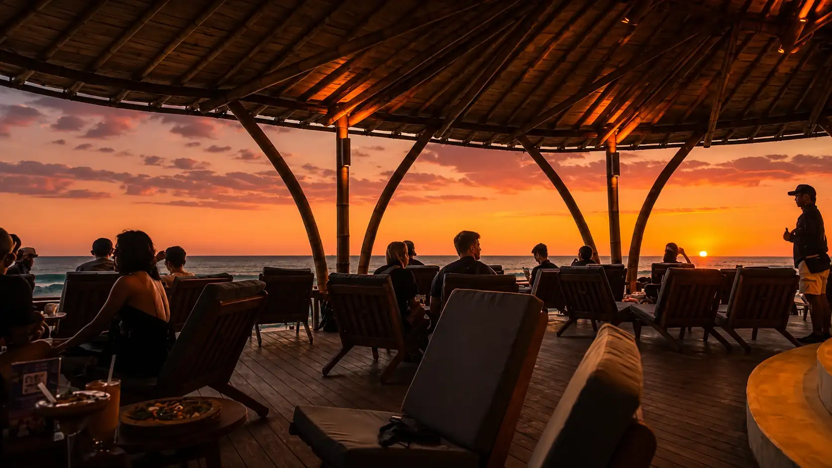 Sunset seaside dining near Legong Keraton Beach Hotel