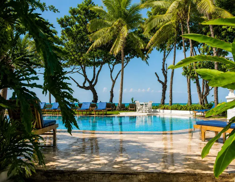 Beachfront pool overlooking Berawa Beach at Legong Keraton Beach Hotel